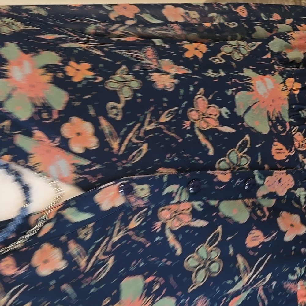 Indigo Soul Floral Long Sleeve Dress - Blue and Salmon - Picture 5 of 17